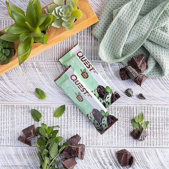 Quest Nutrition Mint Chocolate Chunk Protein Bars, 20g Protein, 1g Sugar, 4g Net Carb, Gluten Free, Keto Friendly, 12 Count