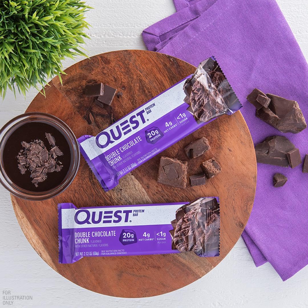 Quest Nutrition Double Chocolate Chunk Protein Bars, 20g Protein Bars, 1g Sugar, 4g Net Carb, Gluten Free, Keto Friendly, 12 Count