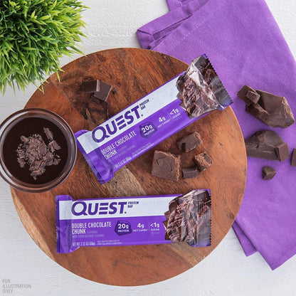 Quest Nutrition Double Chocolate Chunk Protein Bars, 20g Protein Bars, 1g Sugar, 4g Net Carb, Gluten Free, Keto Friendly, 12 Count