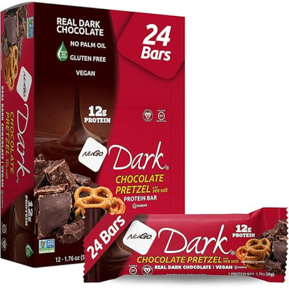 NuGo Dark Chocolate Pretzel and Sea Salt, 12g Protein Bar, Vegan, Gluten Free, Non-GMO, Kosher Pareve, 24 Count