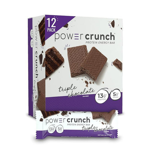 Power Crunch Protein Wafer Bars, High Protein Snacks with Delicious Taste, Triple Chocolate, 1.4 Ounce (12 Count)