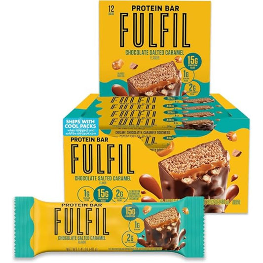 FULFIL Protein Snack Bars, Chocolate Salted Caramel Flavored, Gluten Free with 15g Protein, Pantry Staples, 12 Count
