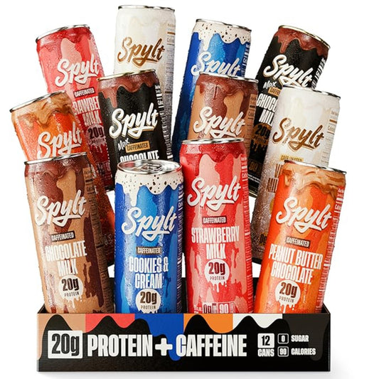 High Protein Milk - 6 Flavor Variety Pack with 60mg Caffeine & 20g Protein - 90 Calories, Ready to Drink, Sugar Free, Lactose Free Milk, Perfect for Workout Recovery & Afternoon Pick Me Up - 12 Count