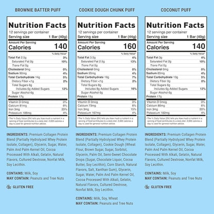 Built Bar, Puff Protein Bars, Variety Pack, Collagen, On-the-go Snacks, Breakfast Bar, Mixed Sampler, 12 Pack