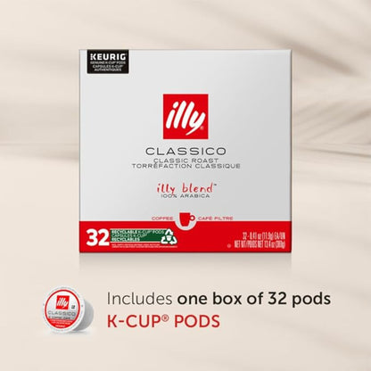 Illy Coffee K Cups - Pods For Keurig Machines – Classico Roast - Caramel, Orange Blossom & Jasmine - Mild, Flavorful & Balanced Flavor - No Preservatives – 32 Count