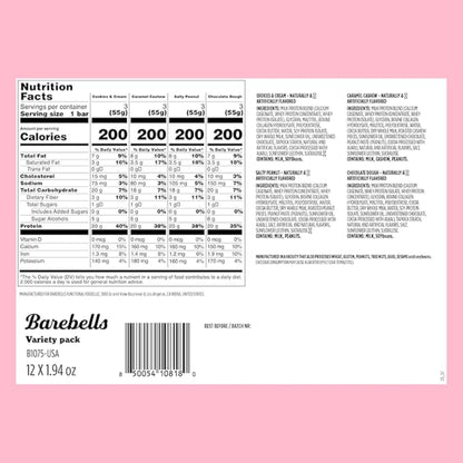 Barebells Protein Bars Variety Pack - 12 Count, 1.9oz Bars - Protein Snacks with 20g of High Protein - Chocolate Protein Bar with 1g of Total Sugars - Perfect on The Go Protein Snack & Breakfast Bars