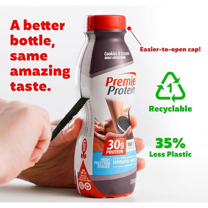 Premier Protein Shake, Cookies & Cream, 30g Protein, 1g Sugar, 24 Vitamins & Minerals, Nutrients to Support Immune Health 11.5 fl oz (12 Pack)