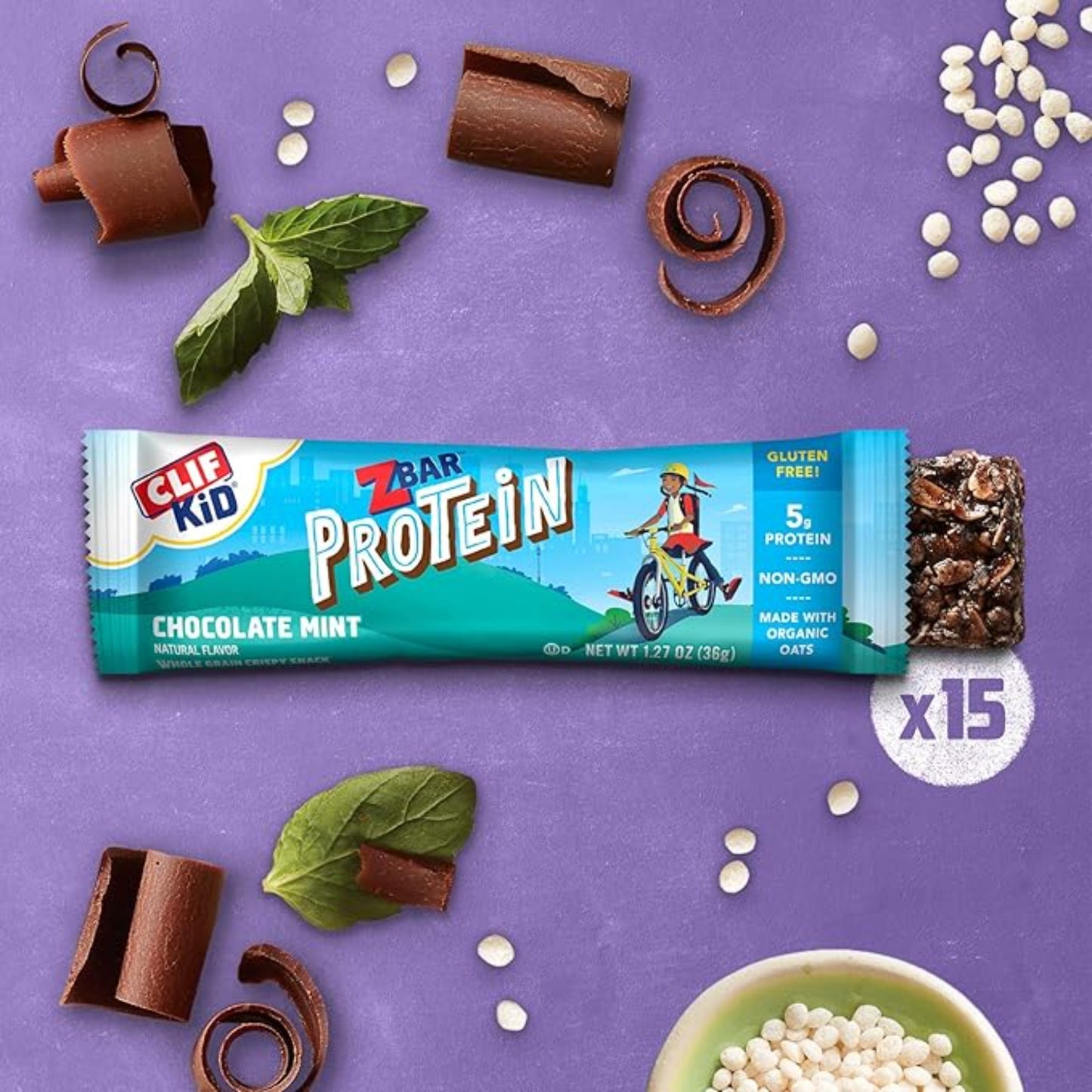 Zbar Protein - Chocolate Flavored Mint - Crispy Snack Bars - Made with Organic Oats - Non-GMO - 5g Protein - Gluten Free Protein Bars (15 Pack)