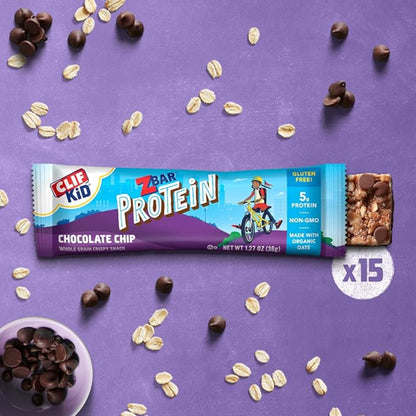 Zbar Protein - Chocolate Chip - Crispy Snack Bars - Made with Organic Oats - Non-GMO - 5g Protein - Gluten Free Protein Bars (15 Pack)