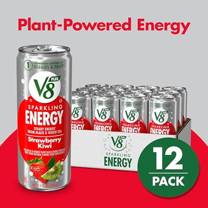 V8 +SPARKLING ENERGY Strawberry Kiwi Energy Drink, Made With Real Vegetable And Fruit Juices, 11.5 FL OZ Can (Pack Of 12)