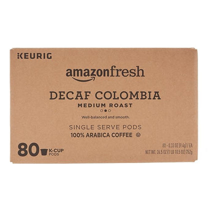 AmazonFresh 80 Ct. K-Cups, Decaf Colombia Medium Roast, Keurig K-Cup Brewer Compatible