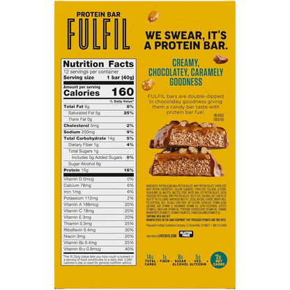 FULFIL Protein Snack Bars, Chocolate Salted Caramel Flavored, Gluten Free with 15g Protein, Pantry Staples, 12 Count