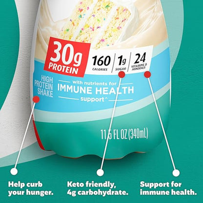 Premier Protein Shake, Cake Batter, 30g Protein, 1g Sugar, 24 Vitamins & Minerals, Nutrients to Support Immune Health, 11.5 Fl Oz, 12 Count