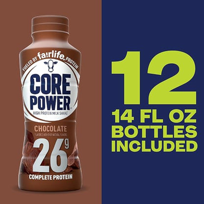Core Power Protein Shake, Chocolate, 26g Bottle, 14oz, 12 Pack