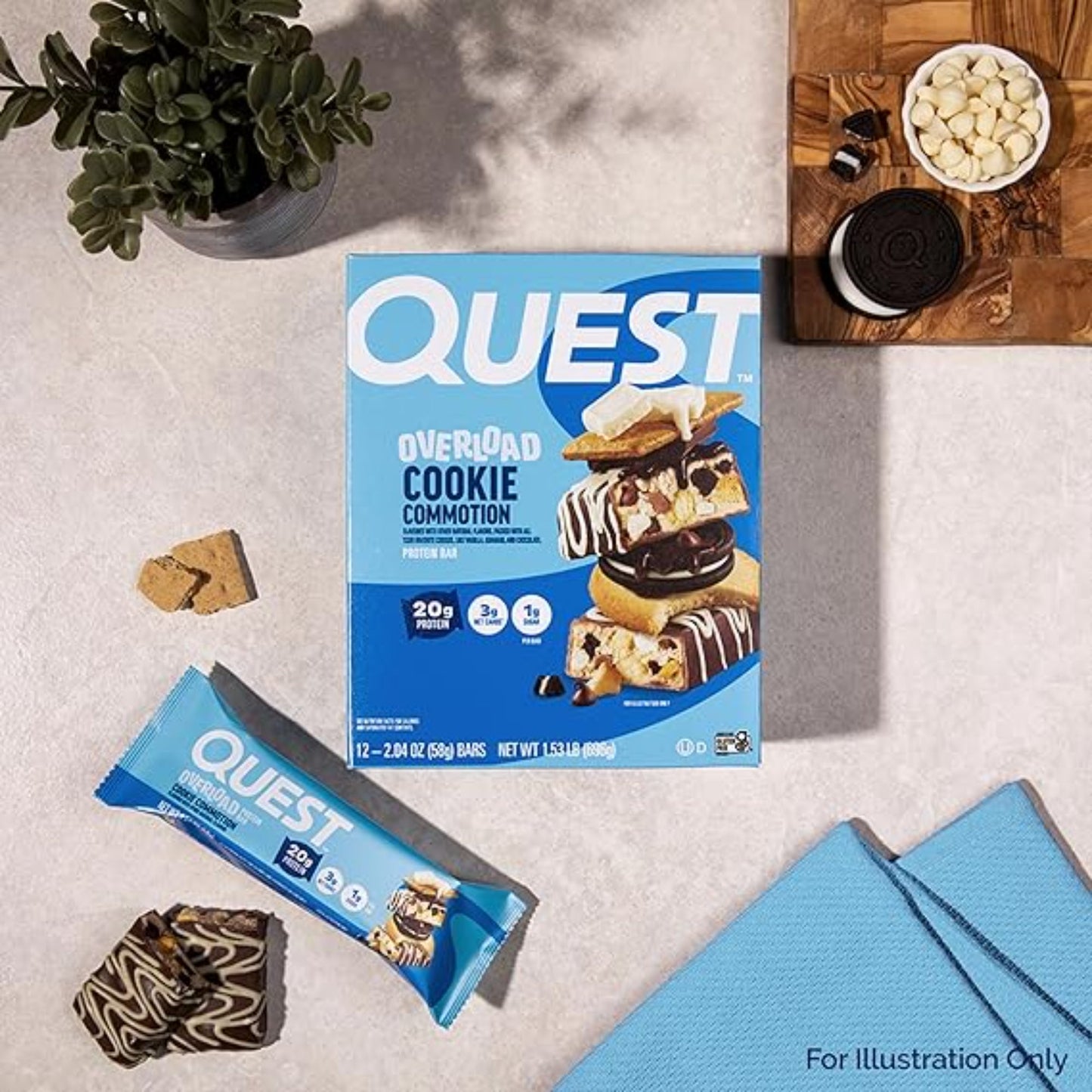 Quest Nutrition Overload Protein Bars, Cookie Commotion, 20g Protein, 1g Sugar, 3g Net Carbs, Gluten Free, 12 Count